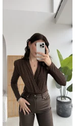 Monica Vatkalı Taşlı Bodysuit Kahverengi