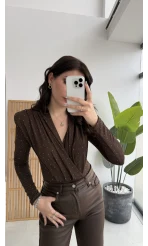 Monica Vatkalı Taşlı Bodysuit Kahverengi
