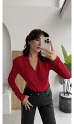 Monica Vatkalı Taşlı Bodysuit Kırmızı