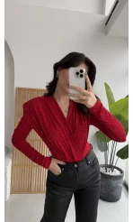 Monica Vatkalı Taşlı Bodysuit Kırmızı