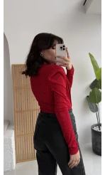 Monica Vatkalı Taşlı Bodysuit Kırmızı