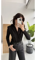 Monica Vatkalı Taşlı Bodysuit Siyah
