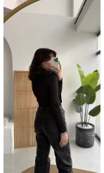 Monica Vatkalı Taşlı Bodysuit Siyah