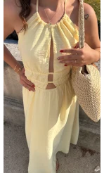 More Paris Sarı Sırt Detay Elbise