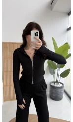 Moses Parmak Geçmeli Kapüşonlu Hırka - Siyah