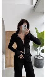 Moses Parmak Geçmeli Kapüşonlu Hırka - Siyah