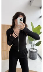 Moses Parmak Geçmeli Kapüşonlu Hırka - Siyah