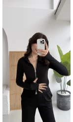 Moses Parmak Geçmeli Kapüşonlu Hırka - Siyah