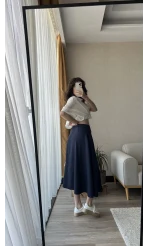 MSD Etiketli Lacivert Düğmeli Etek