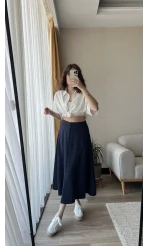 MSD Etiketli Lacivert Düğmeli Etek