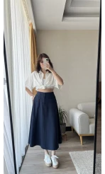 MSD Etiketli Lacivert Düğmeli Etek