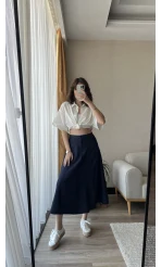 MSD Etiketli Lacivert Düğmeli Etek