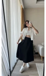 MSD Etiketli Siyah Düğmeli Etek