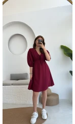 Müslin Kısa Becca Elbise Bordo