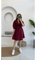 Müslin Kısa Becca Elbise Bordo