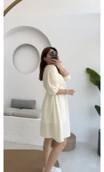 Müslin Kısa Becca Elbise Ekru