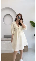 Müslin Kısa Becca Elbise Ekru