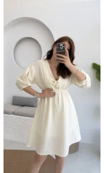 Müslin Kısa Becca Elbise Ekru