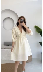 Müslin Kısa Becca Elbise Ekru