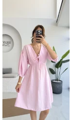 Müslin Kısa Becca Elbise Pembe