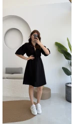 Müslin Kısa Becca Elbise Siyah