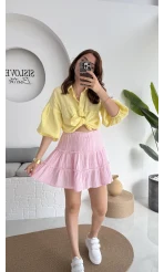 Müslin Kısa Etek Pembe 0464