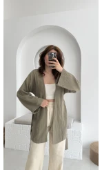 Müslin Kumaş Kimono Haki - 7011
