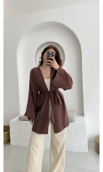 Müslin Kumaş Kimono Kahve - 7011