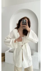 Müslin Kumaş Kimono Kırık Beyaz - 7011