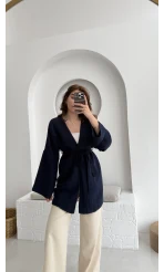 Müslin Kumaş Kimono Lacivert - 7011