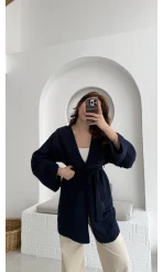 Müslin Kumaş Kimono Lacivert - 7011