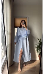 Müslin Kumaş Lssy Etekli Takım - Bebe Mavisi
