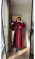 Müslin Kumaş Lssy Etekli Takım - Bordo