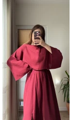 Müslin Kumaş Lssy Etekli Takım - Bordo