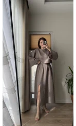 Müslin Kumaş Lssy Etekli Takım - Vizon