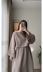 Müslin Kumaş Lssy Etekli Takım - Vizon
