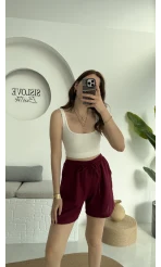 Müslin Kumaş Şort Bordo 0463