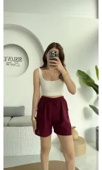 Müslin Kumaş Şort Bordo 0463