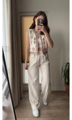 Müslin Pantolon - Taş - 4010