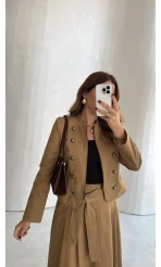 Nahel Vatkalı Kısa Ceket - Camel - Kod: 7804