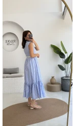 Nairobi Çizgili Kemerli Elbise - Açık Mavi - 205186