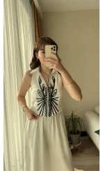 Nakışlı Beyaz Yelek