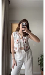 Nakışlı Beyaz Yelek