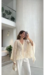Nakışlı Kimono - Bej - Kod: 5100