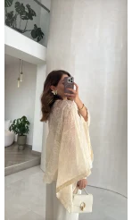 Nakışlı Kimono - Bej - Kod: 5100