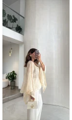 Nakışlı Kimono - Bej - Kod: 5100