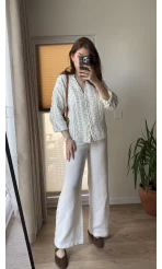 Nakışlı Müslin Beyaz Pantolon 4011