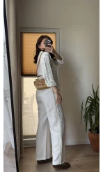 Nakışlı Müslin Beyaz Pantolon 4011