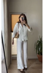 Nakışlı Müslin Beyaz Pantolon 4011