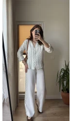 Nakışlı Müslin Beyaz Pantolon 4011